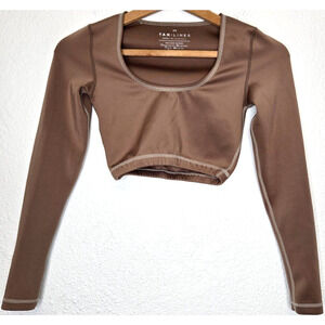 Tan + Lines Sivan Ayla La Jolla Swim Crop Top XS Latte Swim Scoop Neck Scuba